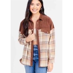 Altar'd State Brown and Cream Plaid Shacket